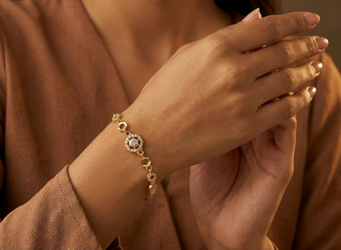 Gold Plated CZ Diamond Chain Bracelet for Women | Adjustable Dabi Peking Fancy Bracelet | Premium Brass Jewellery | B-54