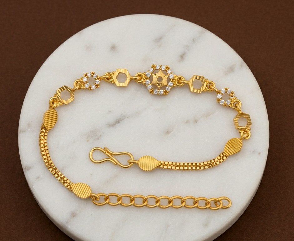 Gold Plated CZ Diamond Chain Bracelet for Women | Adjustable Dabi Peking Fancy Bracelet | Premium Brass Jewellery | B-54