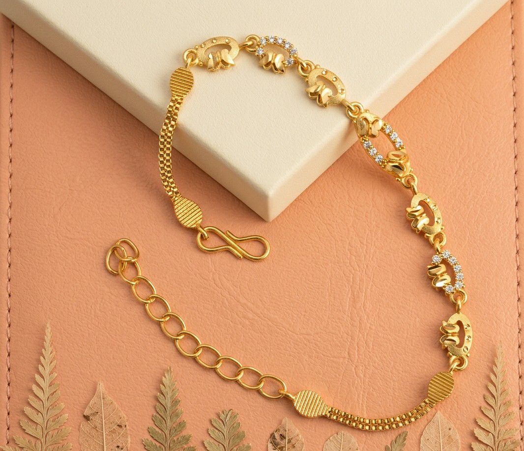 Gold Plated CZ Diamond Chain Bracelet for Women | Adjustable Dabi Peking Fancy Bracelet | Premium Brass Jewellery | B-55