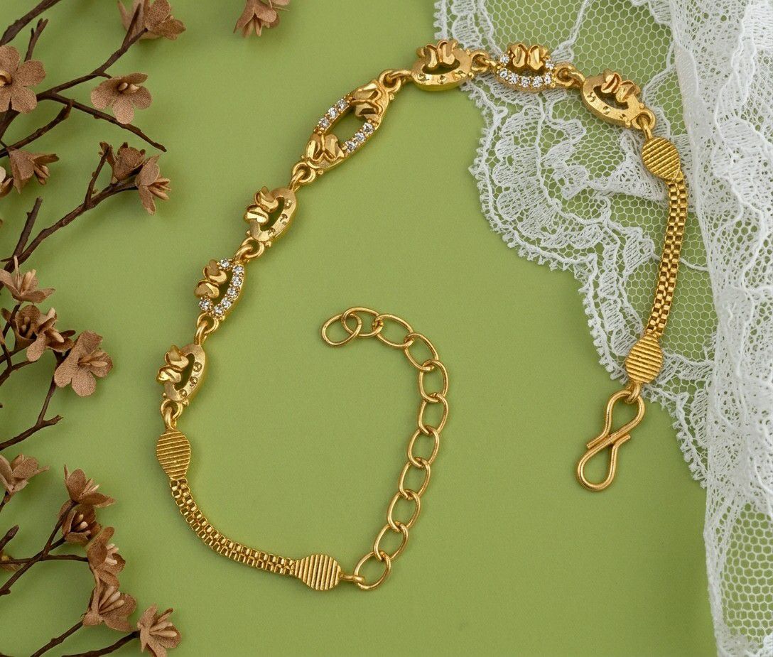 Gold Plated CZ Diamond Chain Bracelet for Women | Adjustable Dabi Peking Fancy Bracelet | Premium Brass Jewellery | B-55