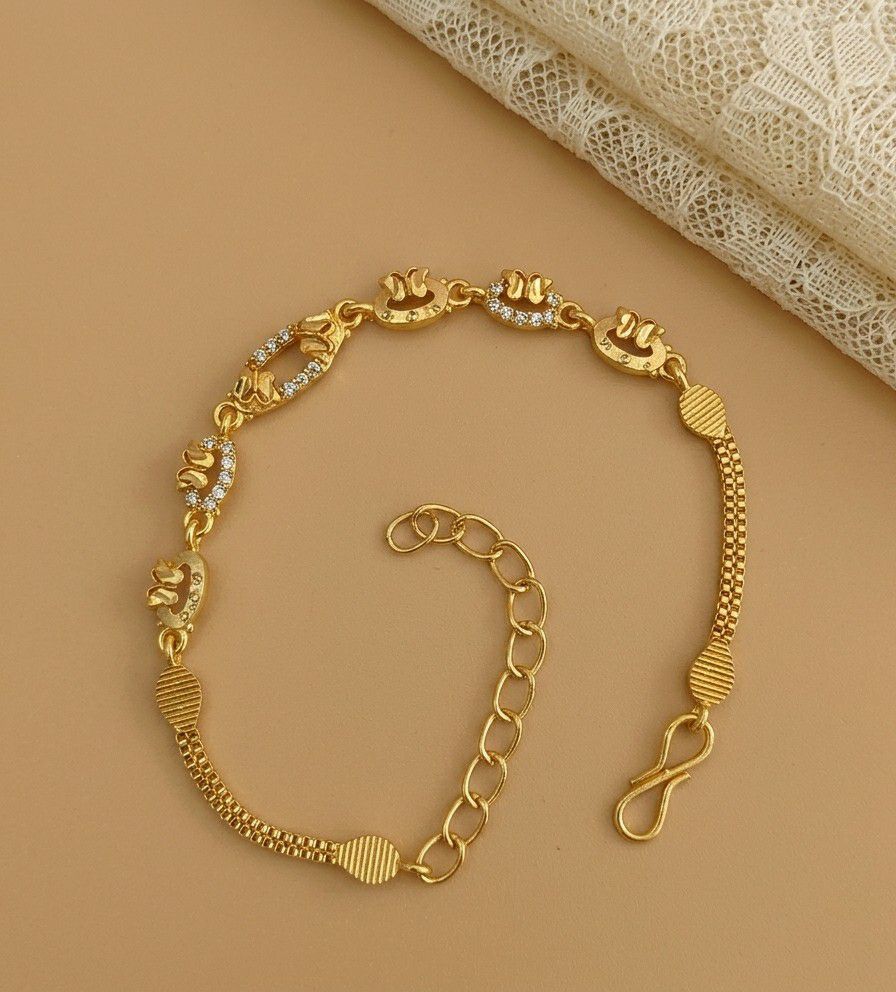 Gold Plated CZ Diamond Chain Bracelet for Women | Adjustable Dabi Peking Fancy Bracelet | Premium Brass Jewellery | B-55