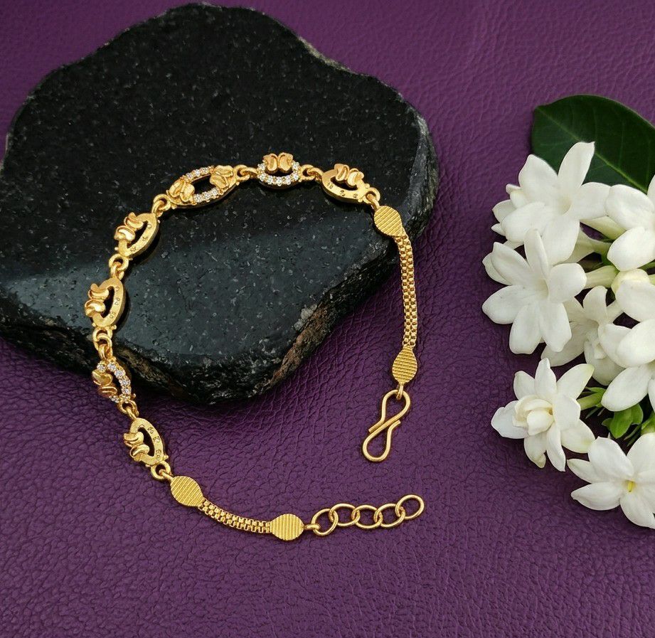 Gold Plated CZ Diamond Chain Bracelet for Women | Adjustable Dabi Peking Fancy Bracelet | Premium Brass Jewellery | B-55