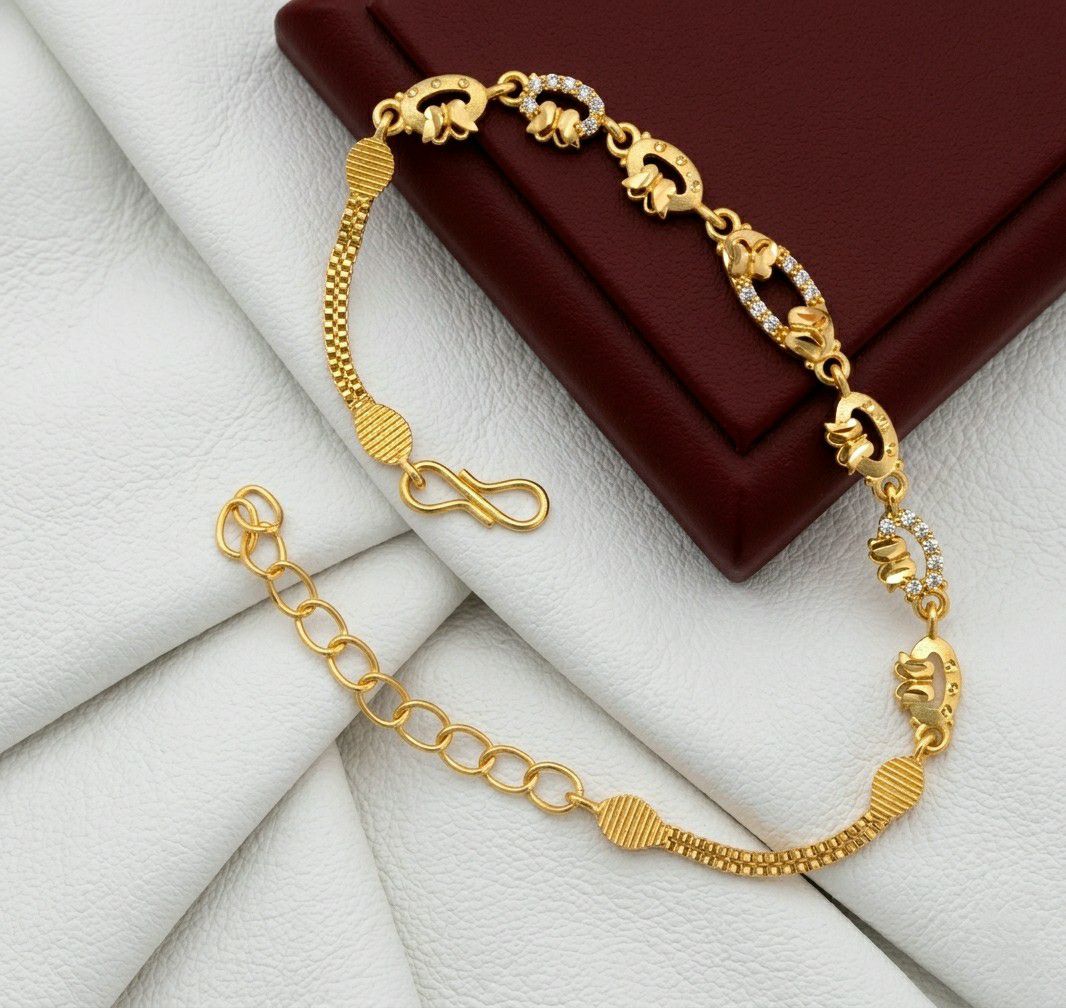 Gold Plated CZ Diamond Chain Bracelet for Women | Adjustable Dabi Peking Fancy Bracelet | Premium Brass Jewellery | B-55