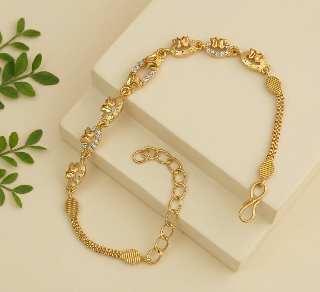 Gold Plated CZ Diamond Chain Bracelet for Women | Adjustable Dabi Peking Fancy Bracelet | Premium Brass Jewellery | B-55