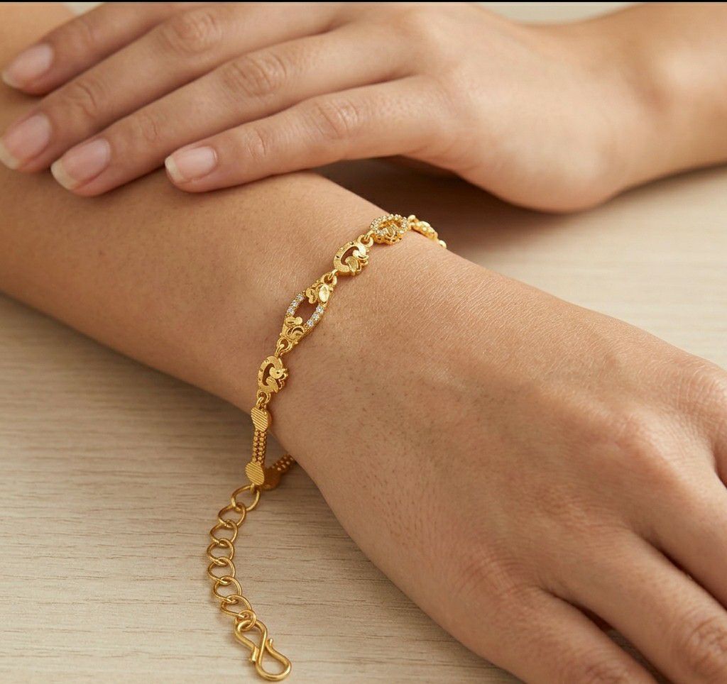 Gold Plated CZ Diamond Chain Bracelet for Women | Adjustable Dabi Peking Fancy Bracelet | Premium Brass Jewellery | B-55