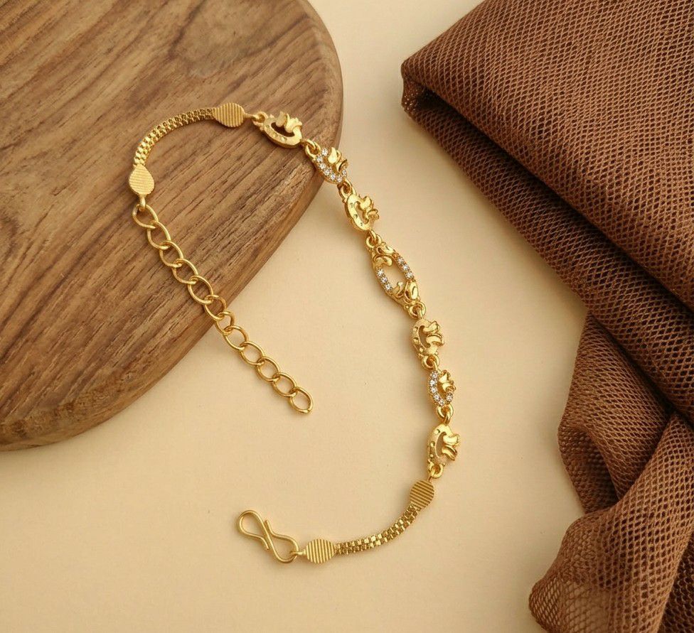 Gold Plated CZ Diamond Chain Bracelet for Women | Adjustable Dabi Peking Fancy Bracelet | Premium Brass Jewellery | B-55