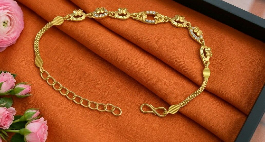 Gold Plated CZ Diamond Chain Bracelet for Women | Adjustable Dabi Peking Fancy Bracelet | Premium Brass Jewellery | B-55