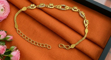 Gold Plated CZ Diamond Chain Bracelet for Women | Adjustable Dabi Peking Fancy Bracelet | Premium Brass Jewellery | B-55