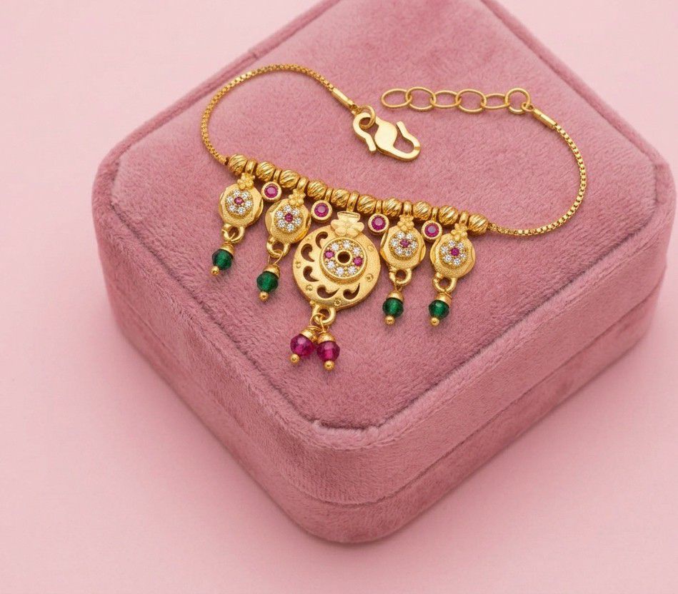 Gold Plated CZ Diamond Jhumar Bracelet for Women | Adjustable Dabi Peking Chain Bracelet | Premium Brass Jewellery | B-56