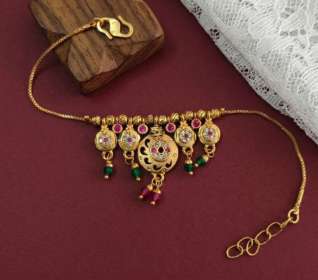Gold Plated CZ Diamond Jhumar Bracelet for Women | Adjustable Dabi Peking Chain Bracelet | Premium Brass Jewellery | B-56