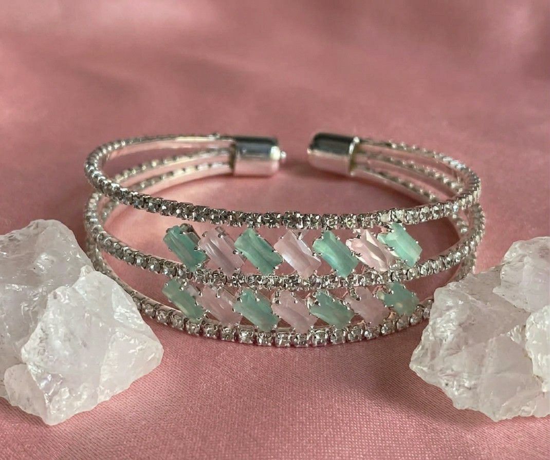 Silver Plated American Diamond Kada Bracelet for Women | Adjustable Brass & Copper Bracelet | Elegant Party Wear Jewellery | B-44