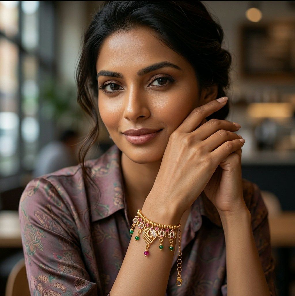 Gold Plated CZ Diamond Jhumar Bracelet for Women | Adjustable Dabi Peking Chain Bracelet | Premium Brass Jewellery | B-57