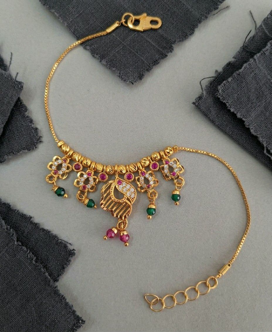 Gold Plated CZ Diamond Jhumar Bracelet for Women | Adjustable Dabi Peking Chain Bracelet | Premium Brass Jewellery | B-57