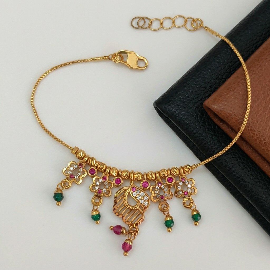 Gold Plated CZ Diamond Jhumar Bracelet for Women | Adjustable Dabi Peking Chain Bracelet | Premium Brass Jewellery | B-57