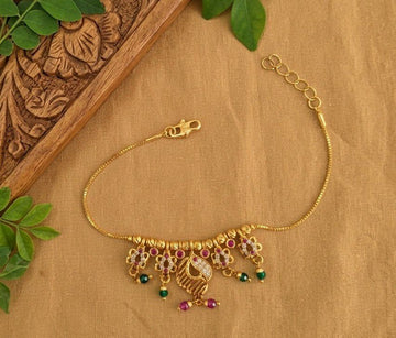Gold Plated CZ Diamond Jhumar Bracelet for Women | Adjustable Dabi Peking Chain Bracelet | Premium Brass Jewellery | B-57