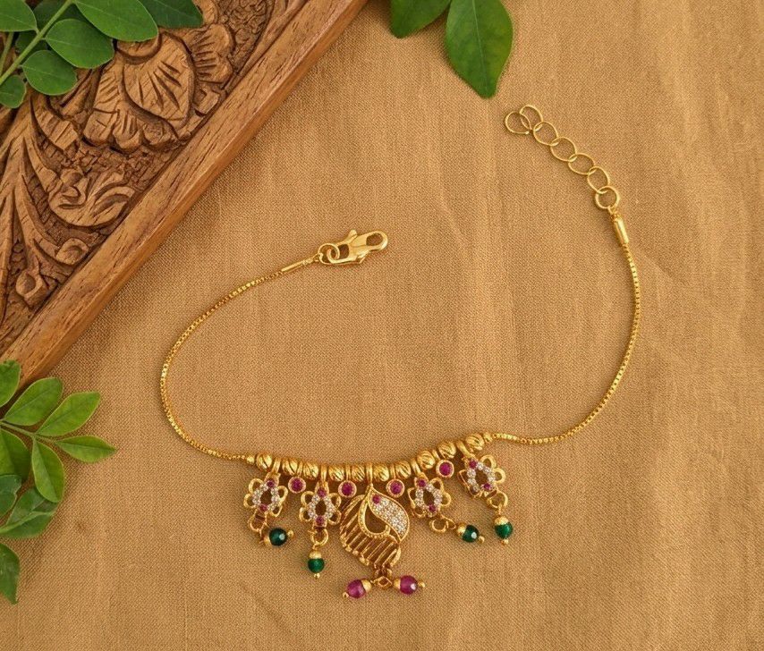 Gold Plated CZ Diamond Jhumar Bracelet for Women | Adjustable Dabi Peking Chain Bracelet | Premium Brass Jewellery | B-57