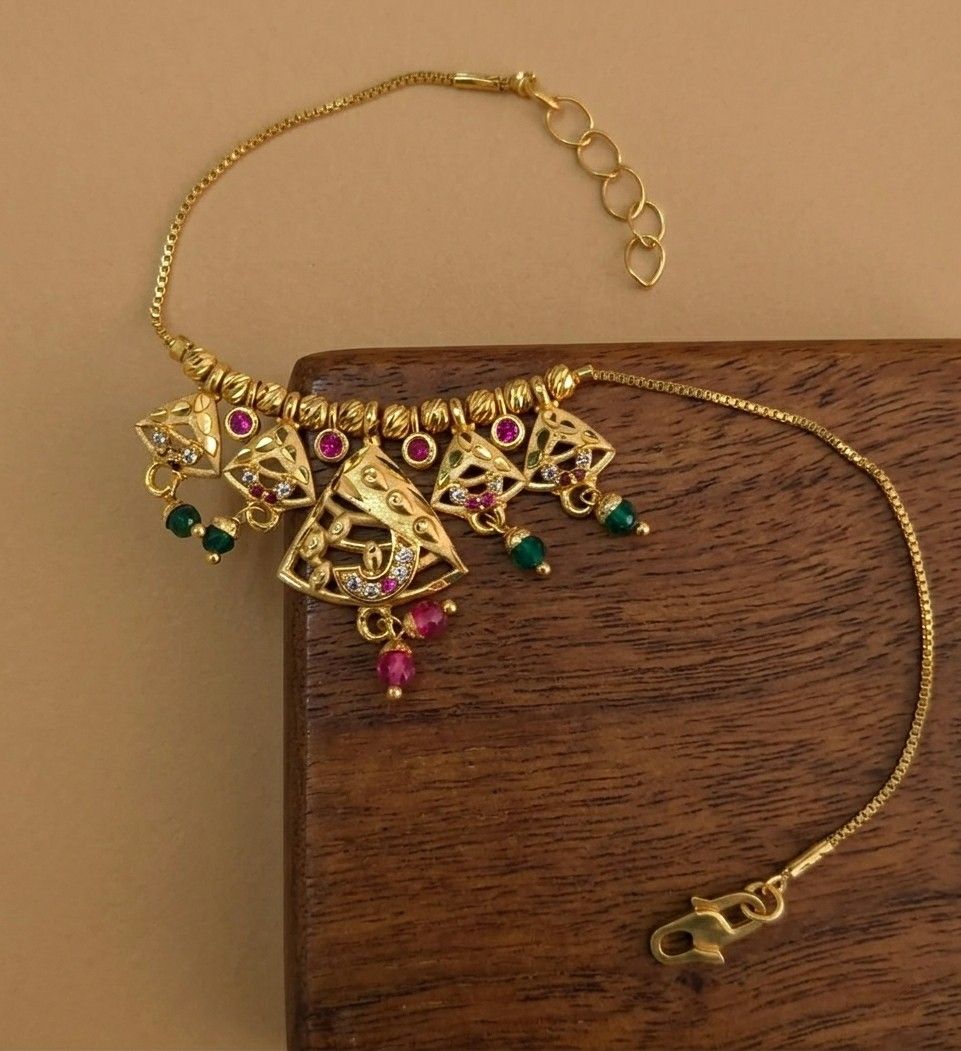 Gold Plated CZ Diamond Chain Bracelet for Women | Adjustable Dabi Peking Jhumar Bracelet | Premium Brass Jewellery | B-58