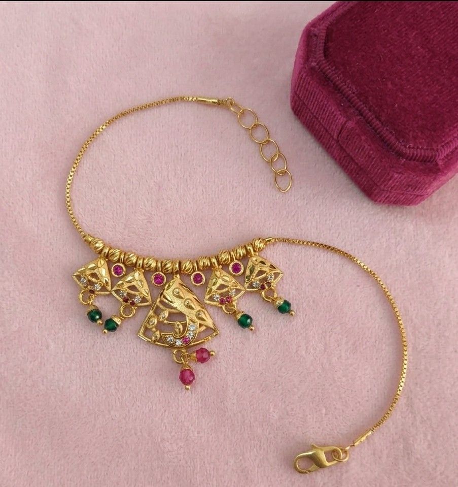 Gold Plated CZ Diamond Chain Bracelet for Women | Adjustable Dabi Peking Jhumar Bracelet | Premium Brass Jewellery | B-58