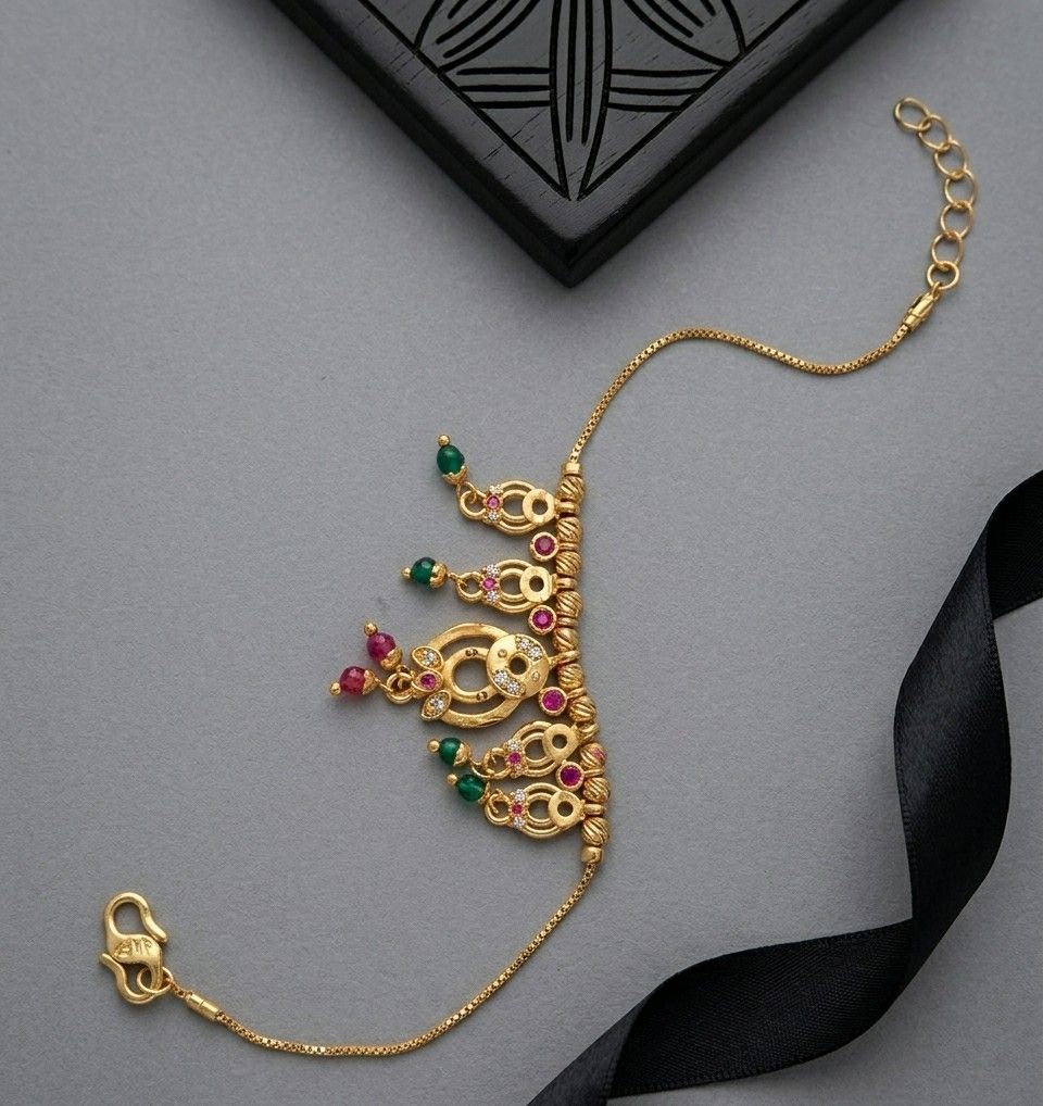 Gold Plated CZ Diamond Jhumar Bracelet for Women | Adjustable Dabi Peking Chain Bracelet | Premium Brass Jewellery | B-59