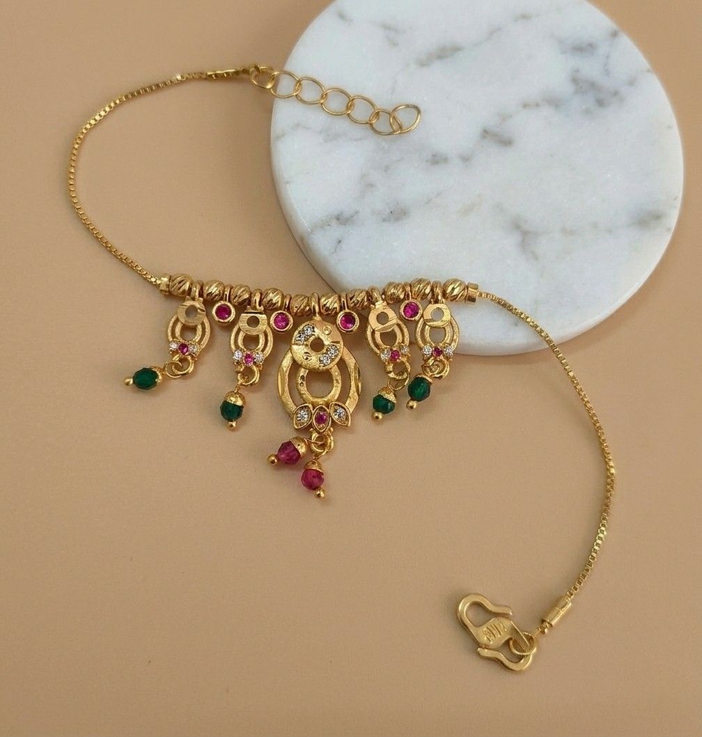 Gold Plated CZ Diamond Jhumar Bracelet for Women | Adjustable Dabi Peking Chain Bracelet | Premium Brass Jewellery | B-59
