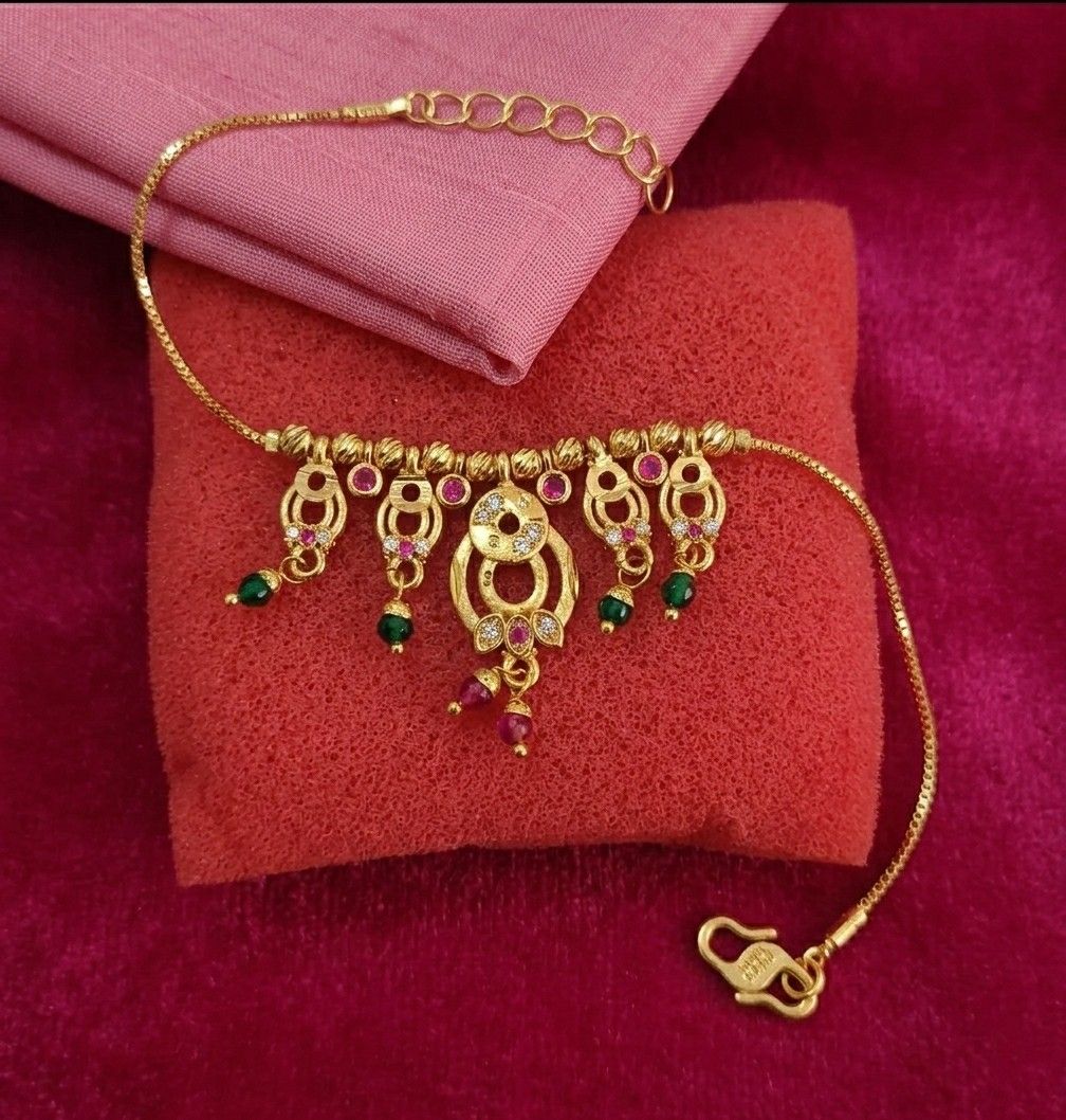 Gold Plated CZ Diamond Jhumar Bracelet for Women | Adjustable Dabi Peking Chain Bracelet | Premium Brass Jewellery | B-59