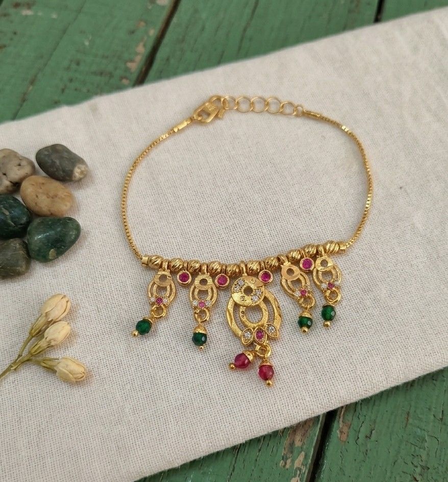 Gold Plated CZ Diamond Jhumar Bracelet for Women | Adjustable Dabi Peking Chain Bracelet | Premium Brass Jewellery | B-59