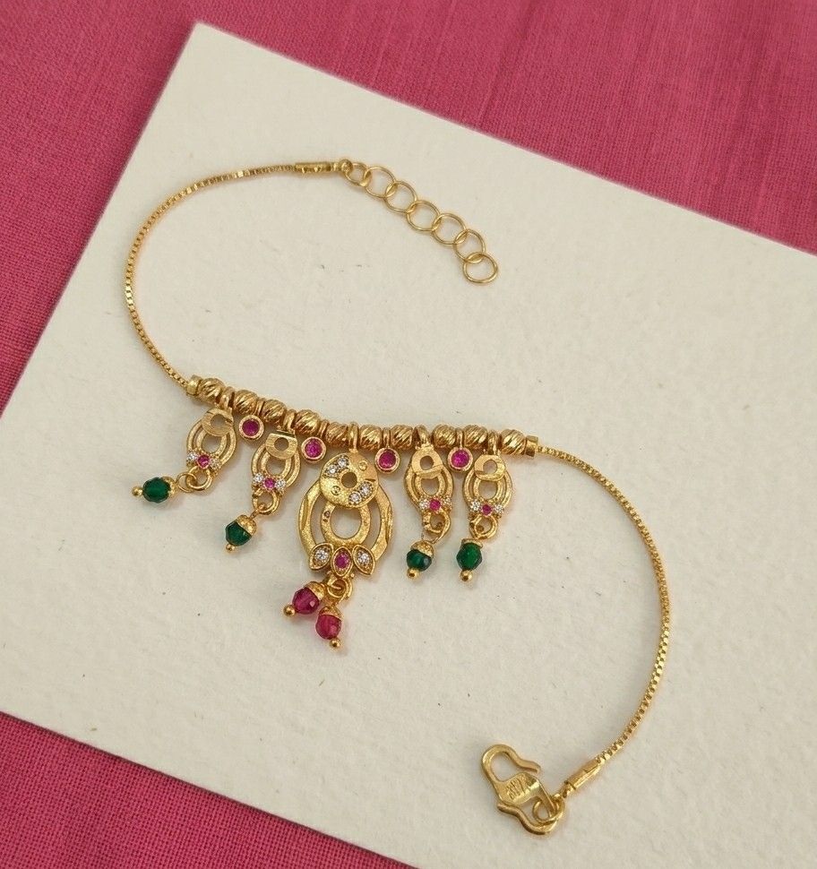 Gold Plated CZ Diamond Jhumar Bracelet for Women | Adjustable Dabi Peking Chain Bracelet | Premium Brass Jewellery | B-59