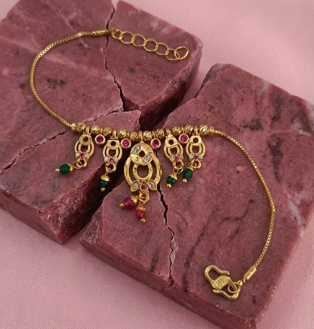 Gold Plated CZ Diamond Jhumar Bracelet for Women | Adjustable Dabi Peking Chain Bracelet | Premium Brass Jewellery | B-59