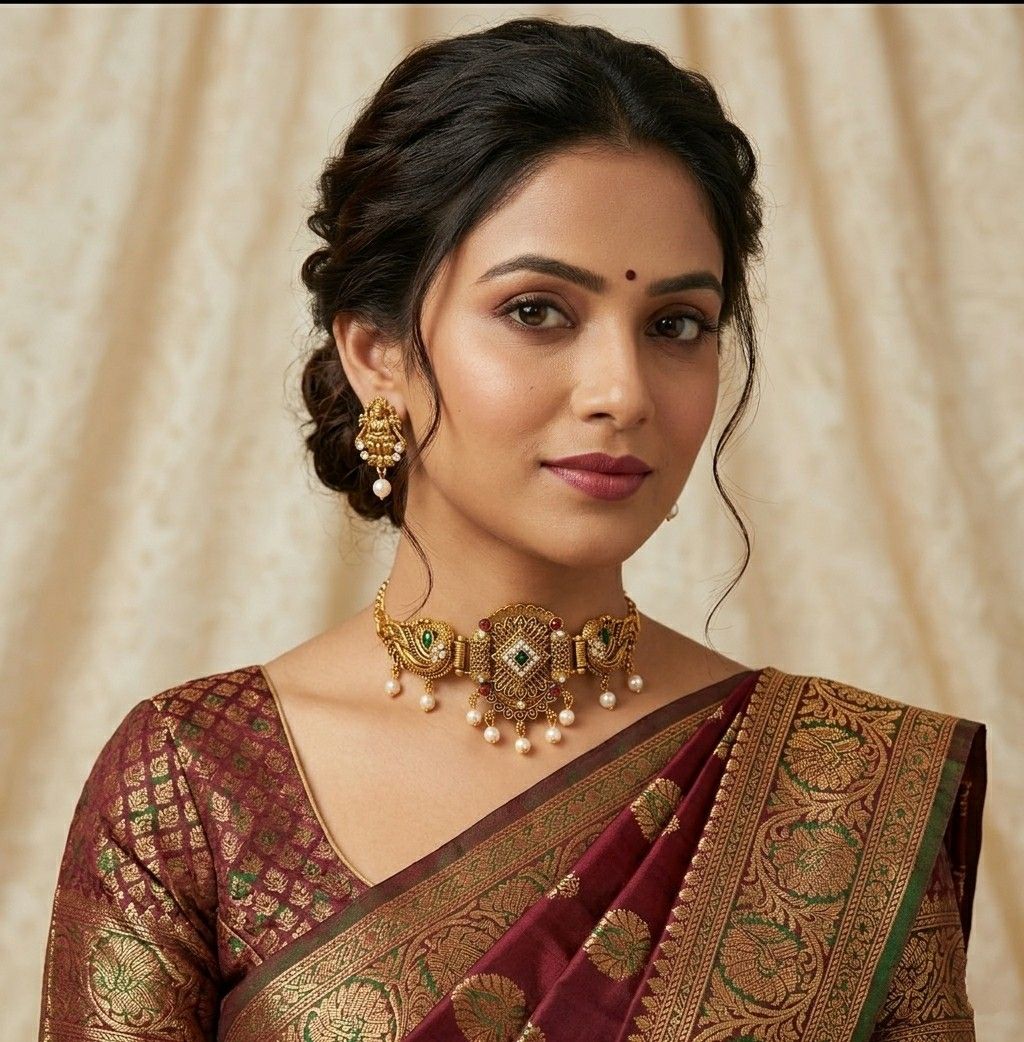 Gold Plated Minakari Temple Jewellery Choker Set with Earrings | Adjustable South Indian Choker Necklace Set | Imitation Jewellery | CH-4