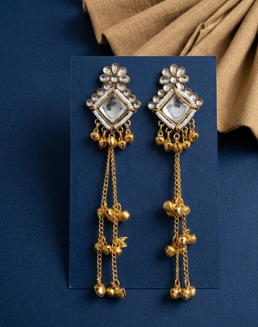 Gold Plated Kashmiri Jhumka Earrings for Women | Long Traditional Latkan Earrings | Ethnic Wedding Jewellery | EA-53