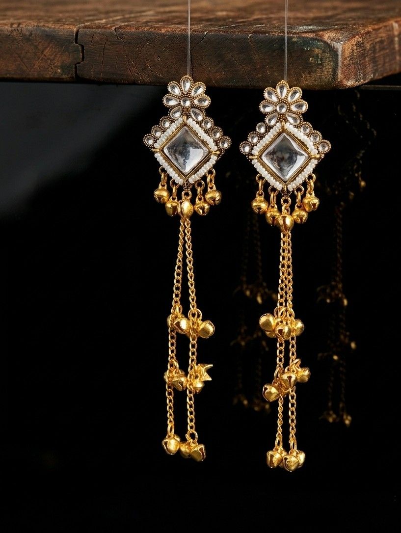 Gold Plated Kashmiri Jhumka Earrings for Women | Long Traditional Latkan Earrings | Ethnic Wedding Jewellery | EA-53