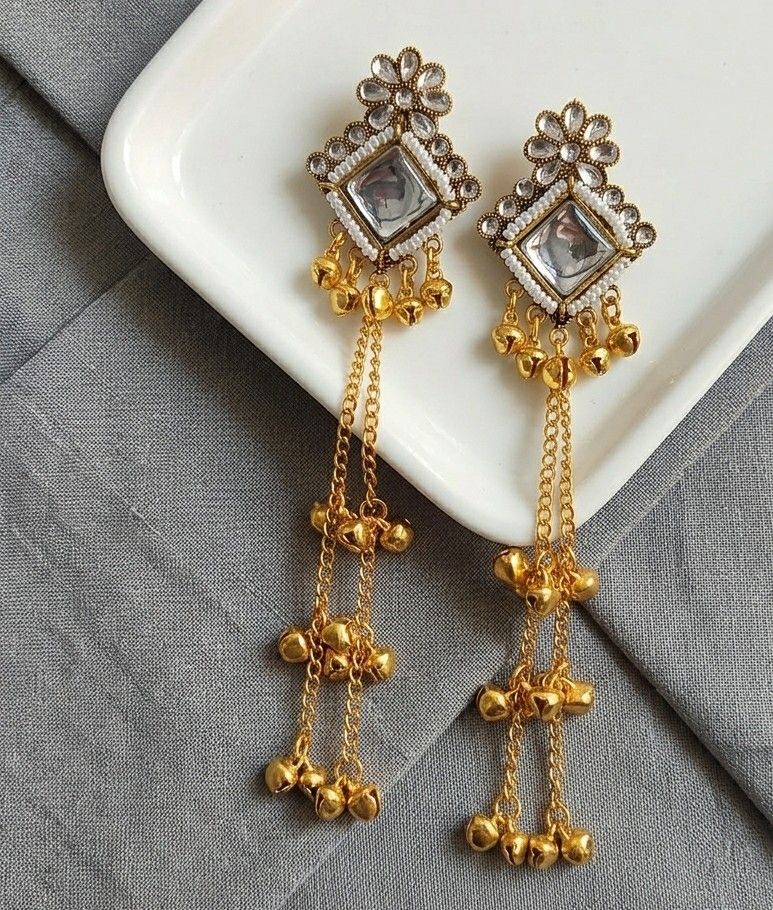 Gold Plated Kashmiri Jhumka Earrings for Women | Long Traditional Latkan Earrings | Ethnic Wedding Jewellery | EA-53