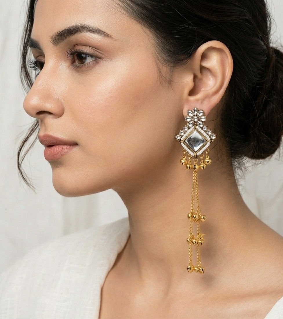 Gold Plated Kashmiri Jhumka Earrings for Women | Long Traditional Latkan Earrings | Ethnic Wedding Jewellery | EA-53