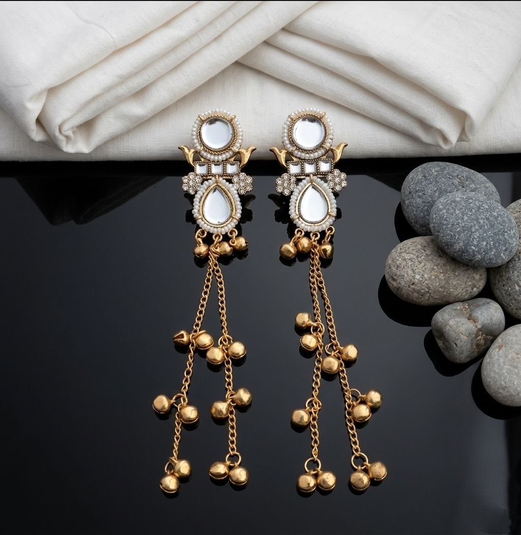Gold Plated Kashmiri Jhumka Earrings for Women | Long Latkan Traditional Earrings | Ethnic Party Wear Jewellery | EA-54