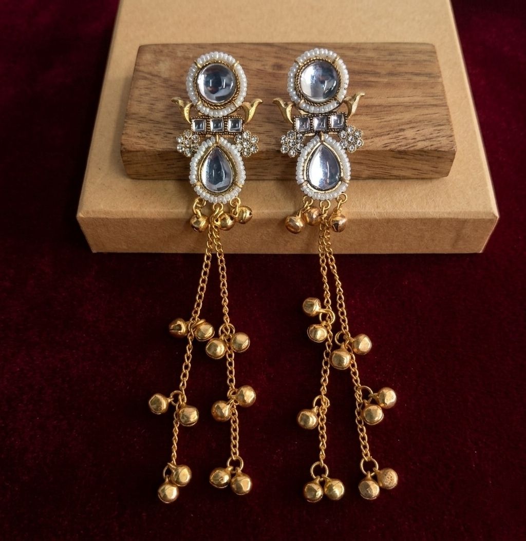 Gold Plated Kashmiri Jhumka Earrings for Women | Long Latkan Traditional Earrings | Ethnic Party Wear Jewellery | EA-54