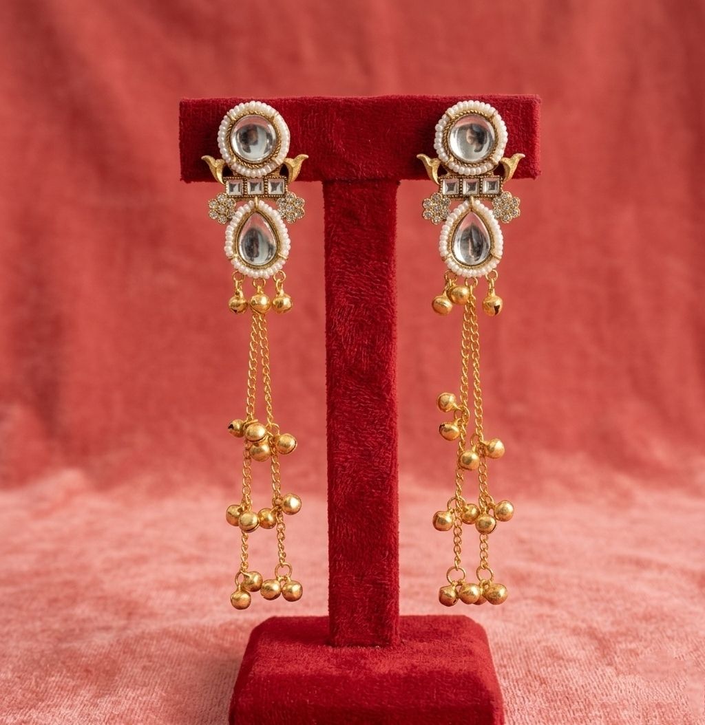 Gold Plated Kashmiri Jhumka Earrings for Women | Long Latkan Traditional Earrings | Ethnic Party Wear Jewellery | EA-54