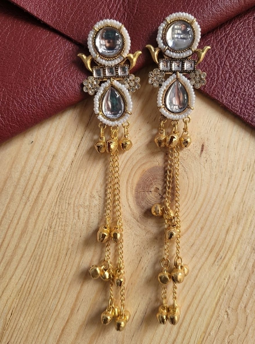 Gold Plated Kashmiri Jhumka Earrings for Women | Long Latkan Traditional Earrings | Ethnic Party Wear Jewellery | EA-54