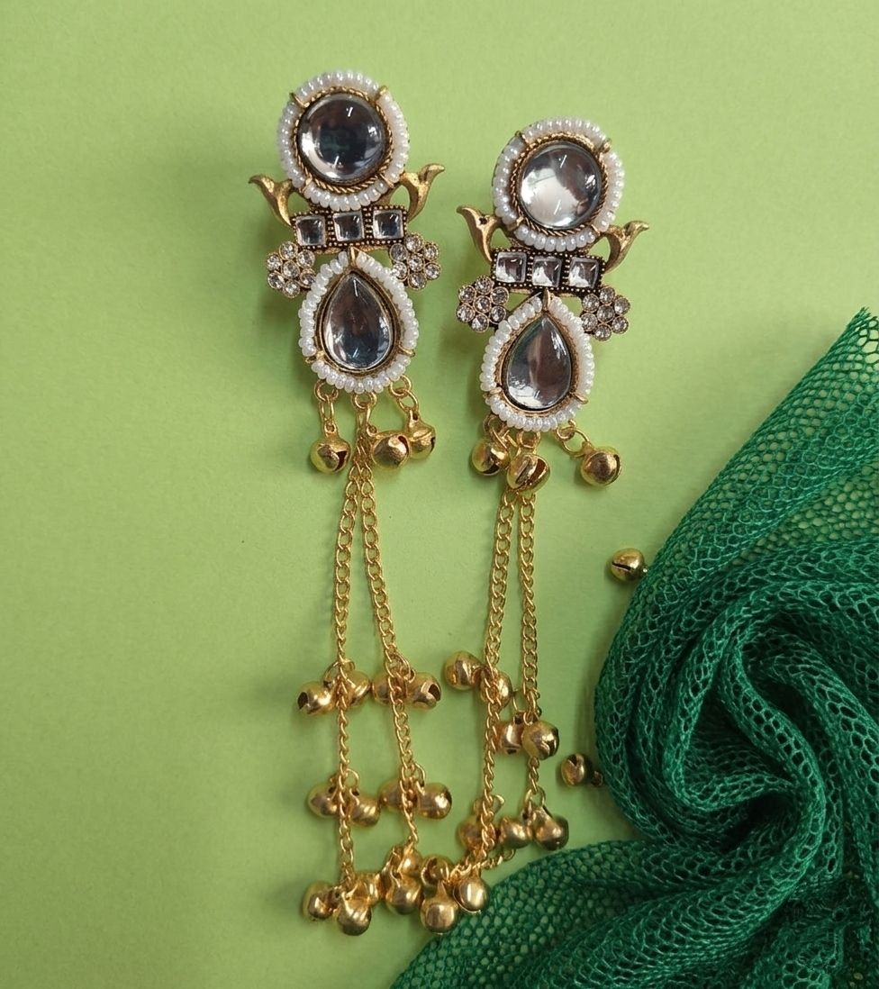 Gold Plated Kashmiri Jhumka Earrings for Women | Long Latkan Traditional Earrings | Ethnic Party Wear Jewellery | EA-54