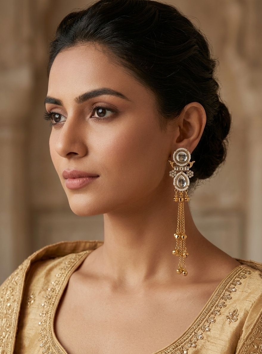 Gold Plated Kashmiri Jhumka Earrings for Women | Long Latkan Traditional Earrings | Ethnic Party Wear Jewellery | EA-54