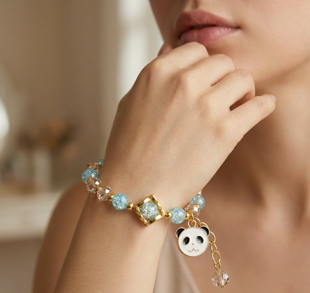 Gold Plated Crystal Beads Bracelet for Women | Adjustable Free Size Slip-On Bracelet | Stylish Daily Wear Jewellery | B-49