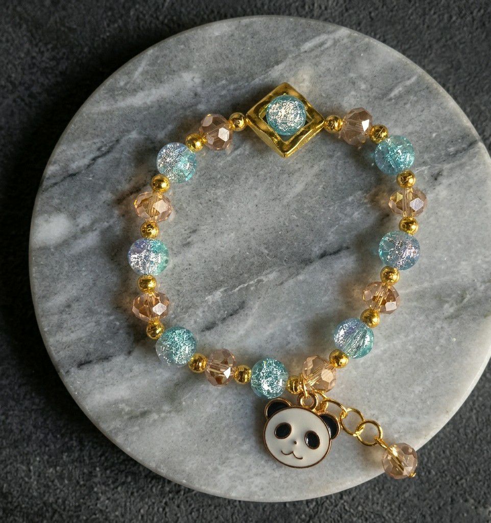 Gold Plated Crystal Beads Bracelet for Women | Adjustable Free Size Slip-On Bracelet | Stylish Daily Wear Jewellery | B-49