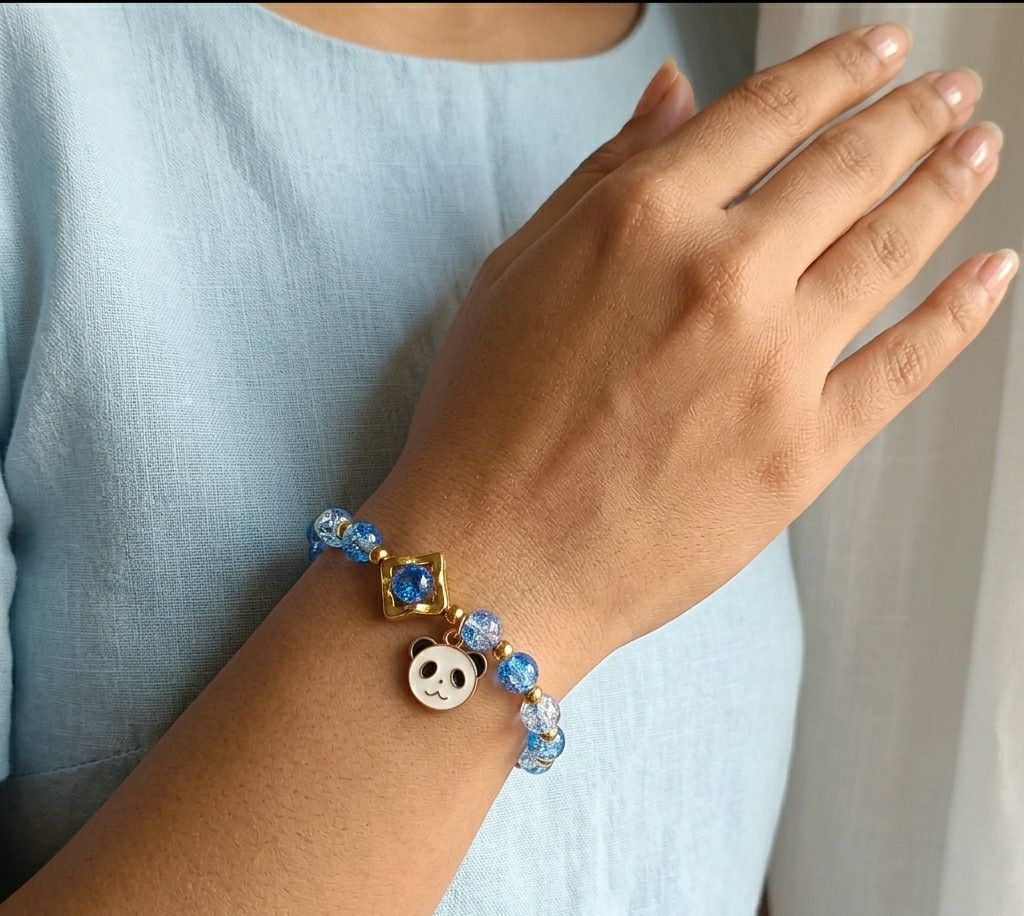 Gold Plated Crystal Beads Bracelet for Women | Adjustable Free Size Slip-On Bracelet | Stylish Fashion Jewellery | B-51