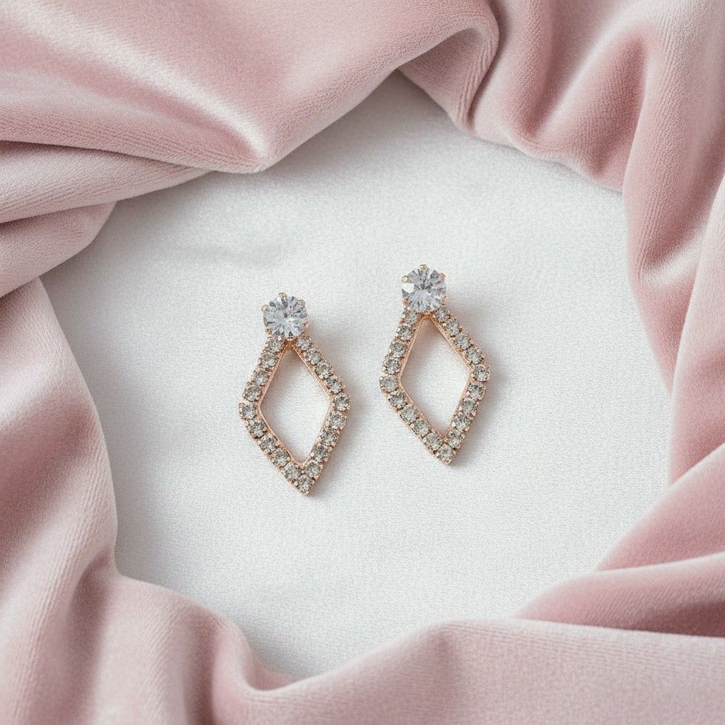 Rose Gold Plated American Diamond Heart Stud Earrings for Women | Small Brass & Copper Earrings | EA-7
