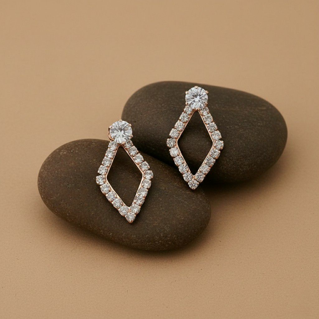 Rose Gold Plated American Diamond Heart Stud Earrings for Women | Small Brass & Copper Earrings | EA-7