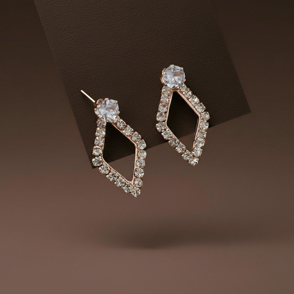 Rose Gold Plated American Diamond Heart Stud Earrings for Women | Small Brass & Copper Earrings | EA-7