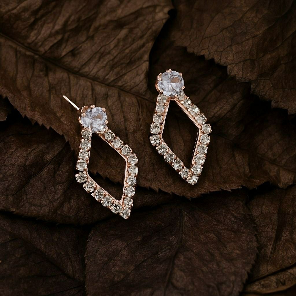 Rose Gold Plated American Diamond Heart Stud Earrings for Women | Small Brass & Copper Earrings | EA-7