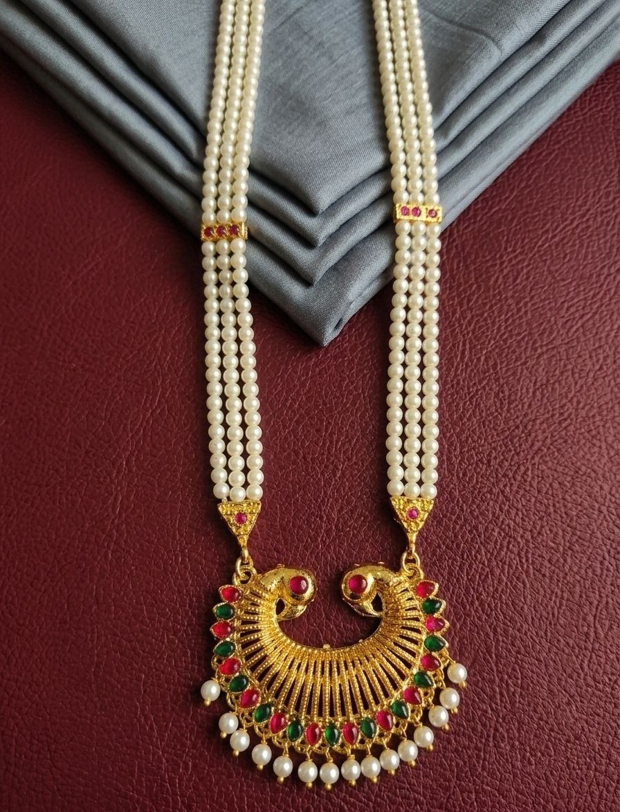 Gold Plated Meenakari Moti Necklace for Women | American Diamond Adjustable Maharashtrian Necklace | Traditional Jewellery | N-22