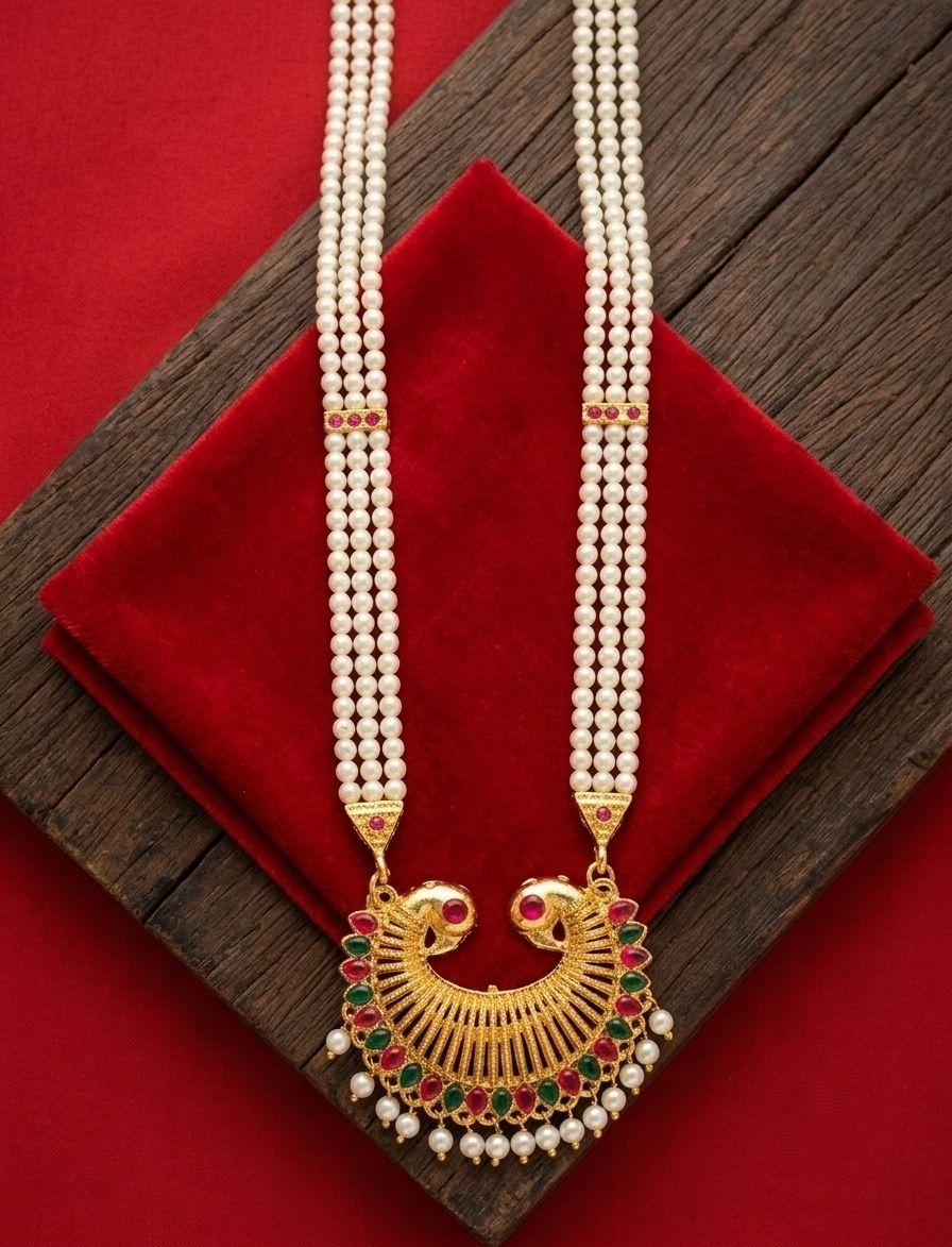 Gold Plated Meenakari Moti Necklace for Women | American Diamond Adjustable Maharashtrian Necklace | Traditional Jewellery | N-22