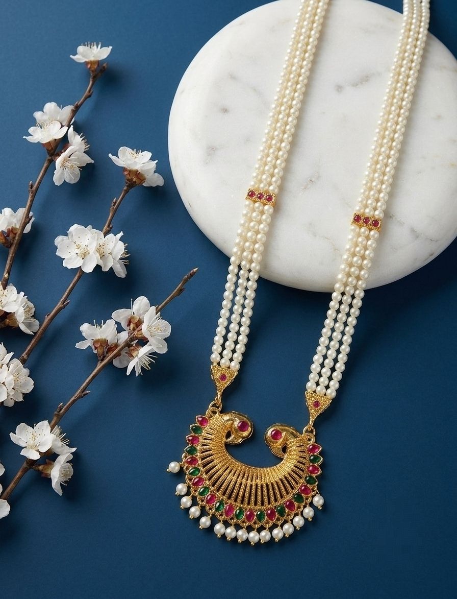 Gold Plated Meenakari Moti Necklace for Women | American Diamond Adjustable Maharashtrian Necklace | Traditional Jewellery | N-22