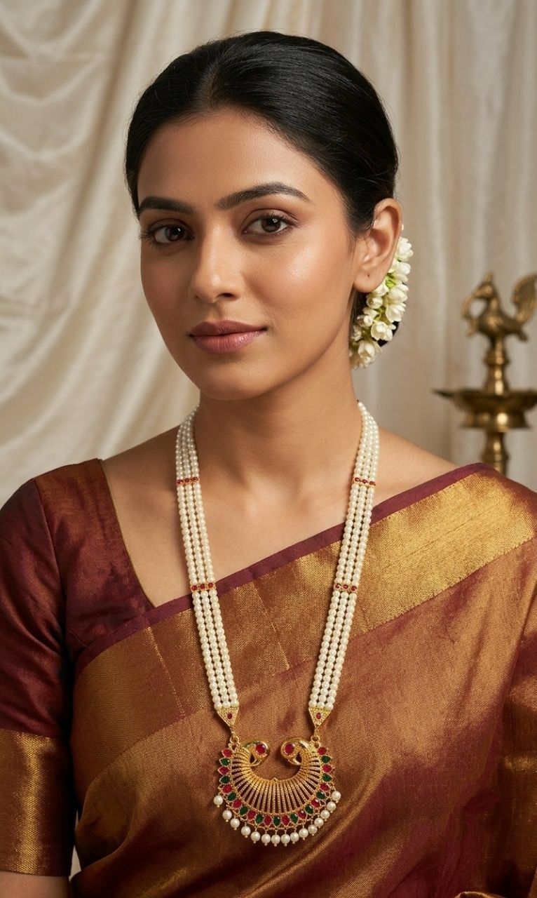 Gold Plated Meenakari Moti Necklace for Women | American Diamond Adjustable Maharashtrian Necklace | Traditional Jewellery | N-22